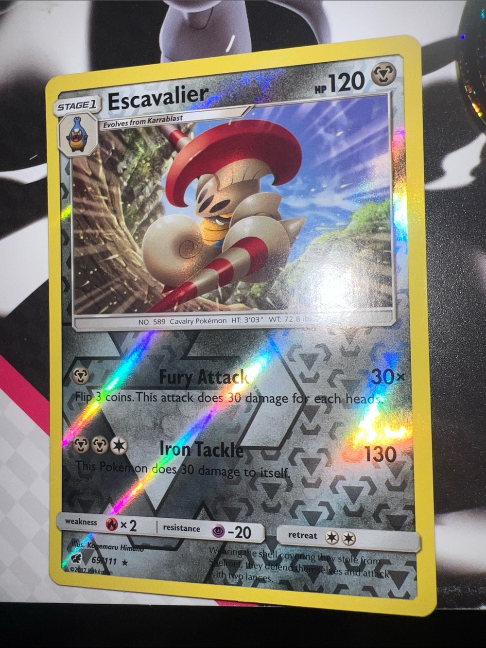Pokemon Escavalier Holographic Card with Yellow Border and Silver Foil